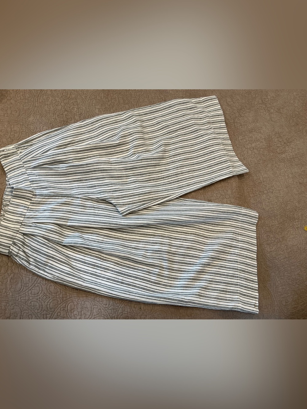 GAP Striped Elastic-Waist Wide Pants - White & Gray
